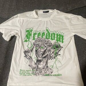 SHEIN White and Green Short Sleeve Tee Freedom Design